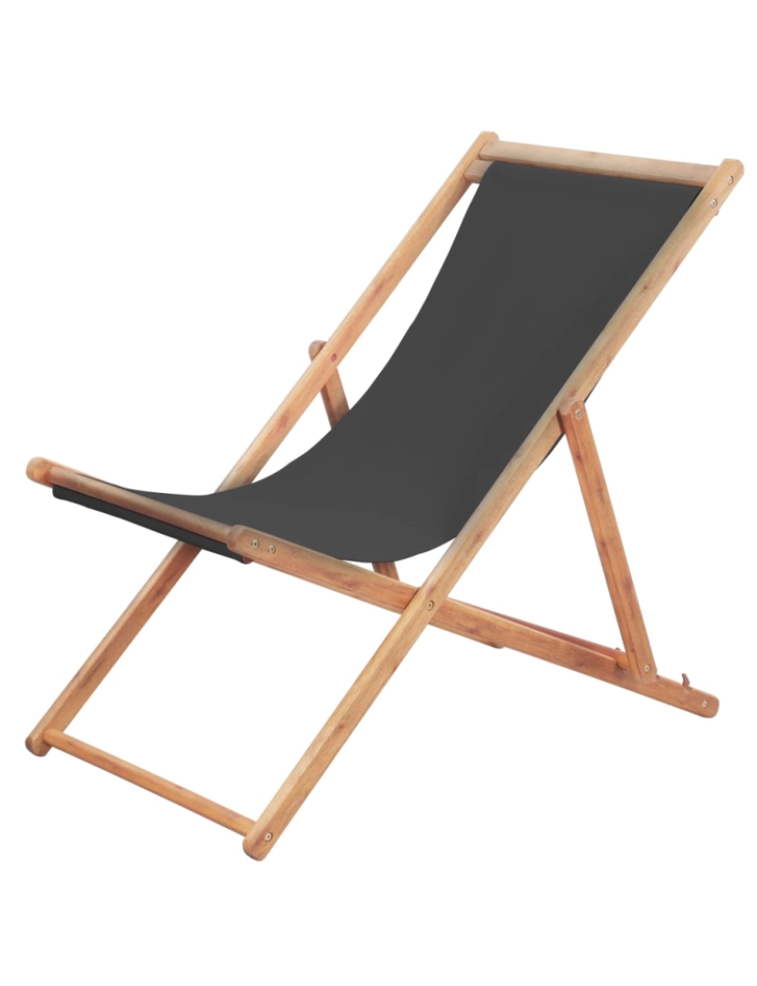 imagem de vidaXL Cadeira de praia dobrável tecido estrutura de madeira cinzento1