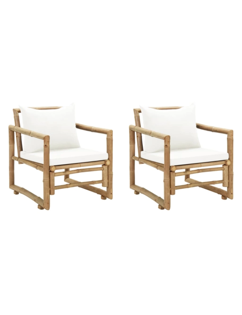 imagem de vidaXL Cadeiras de jardim 2 pcs com almofadões e almofadas bambu1