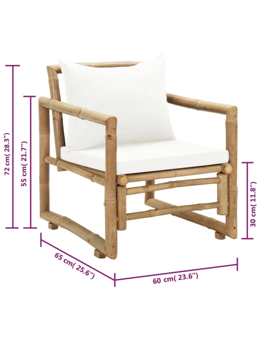 imagem de vidaXL Cadeiras de jardim 2 pcs com almofadões e almofadas bambu10