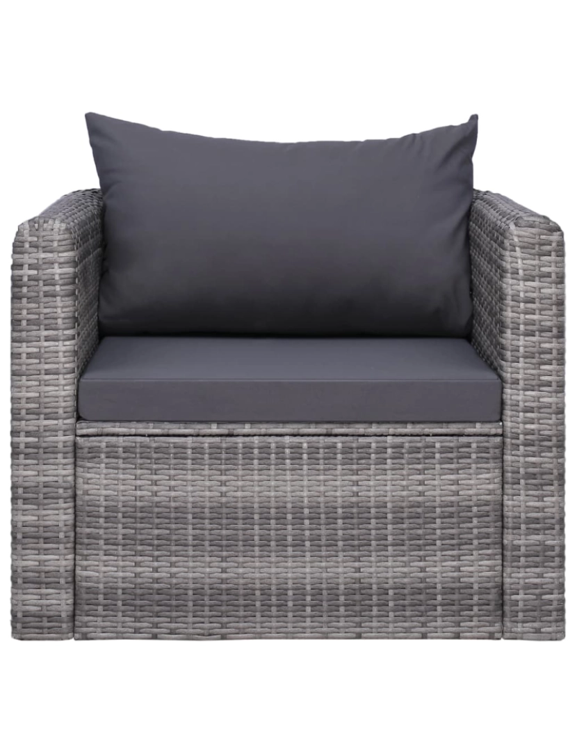 imagem de vidaXL Cadeira de jardim c/ almofadão e almofada vime PE cinzento3