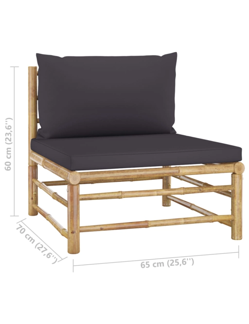 imagem de vidaXL 3 pcs conj. lounge jardim em bambu c/ almofadões cinza-escuro9