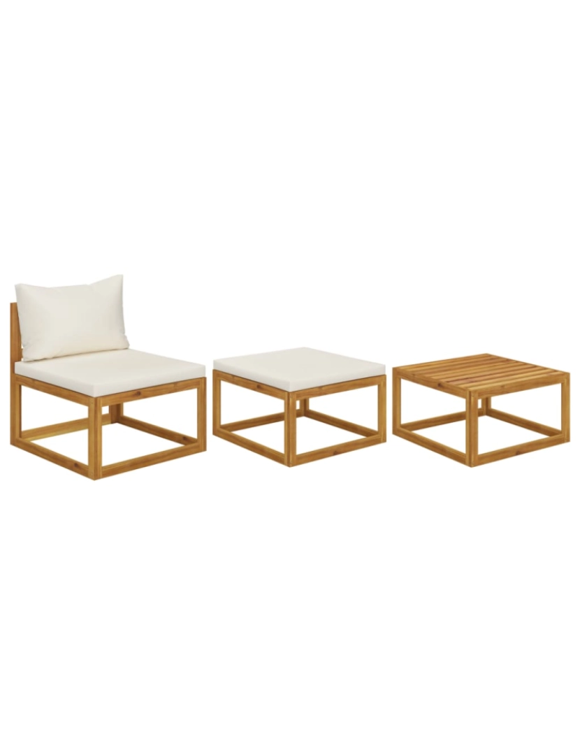 imagem de vidaXL 3 pcs conjunto lounge jardim c/ almofadões cor creme acácia2