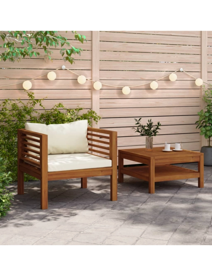 imagem de vidaXL 2 pcs conjunto sofás de jardim c/ almofadões branco nata acácia2