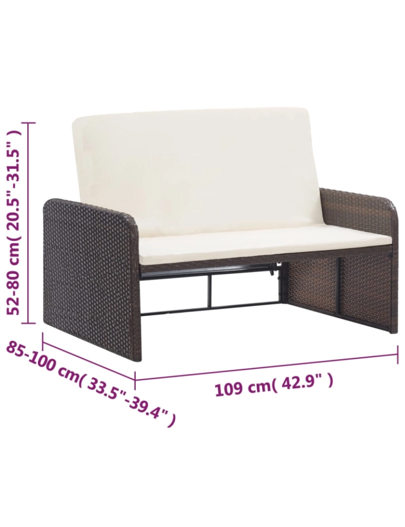 imagem de vidaXL 2 pcs conjunto lounge jardim c/ almofadões vime PE castanho11