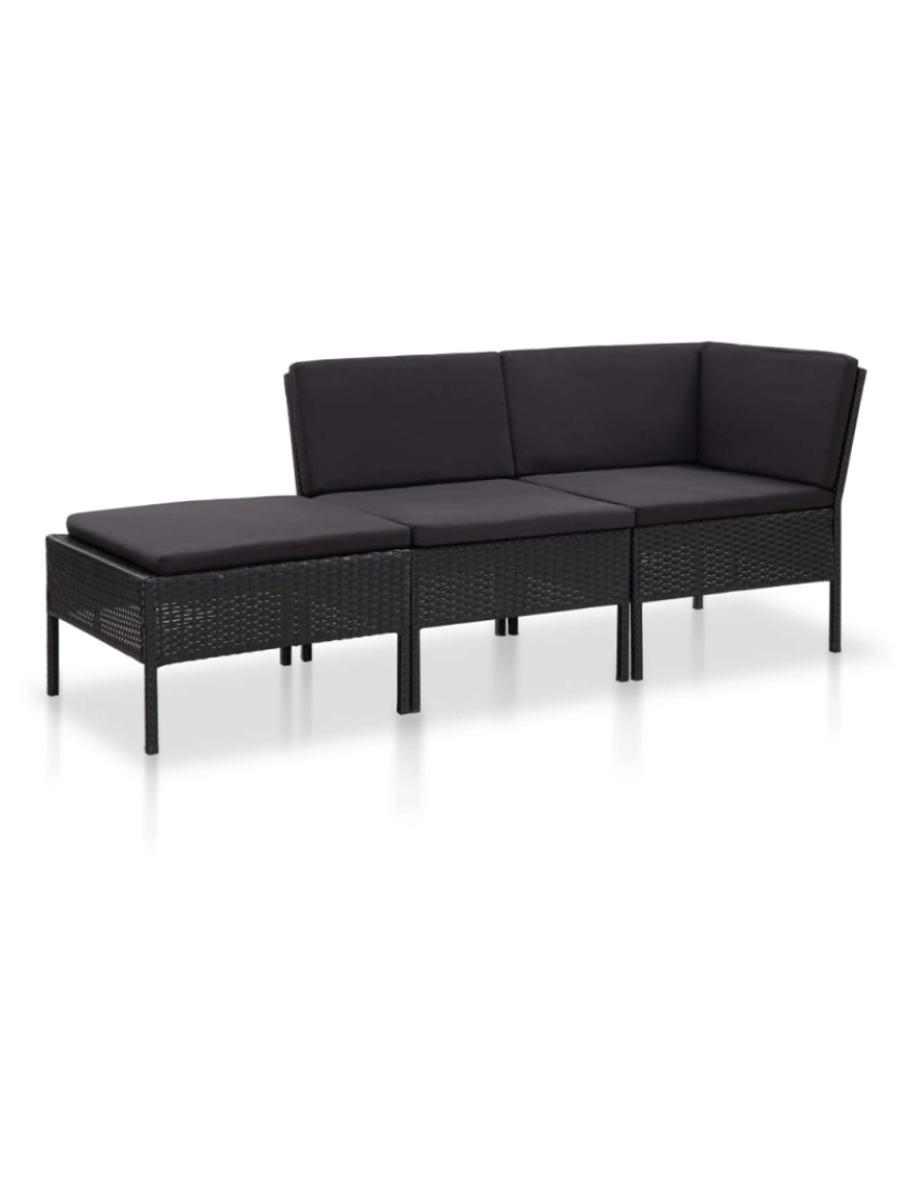 imagem de vidaXL 3 pcs conjunto lounge de jardim c/ almofadões vime PE preto1