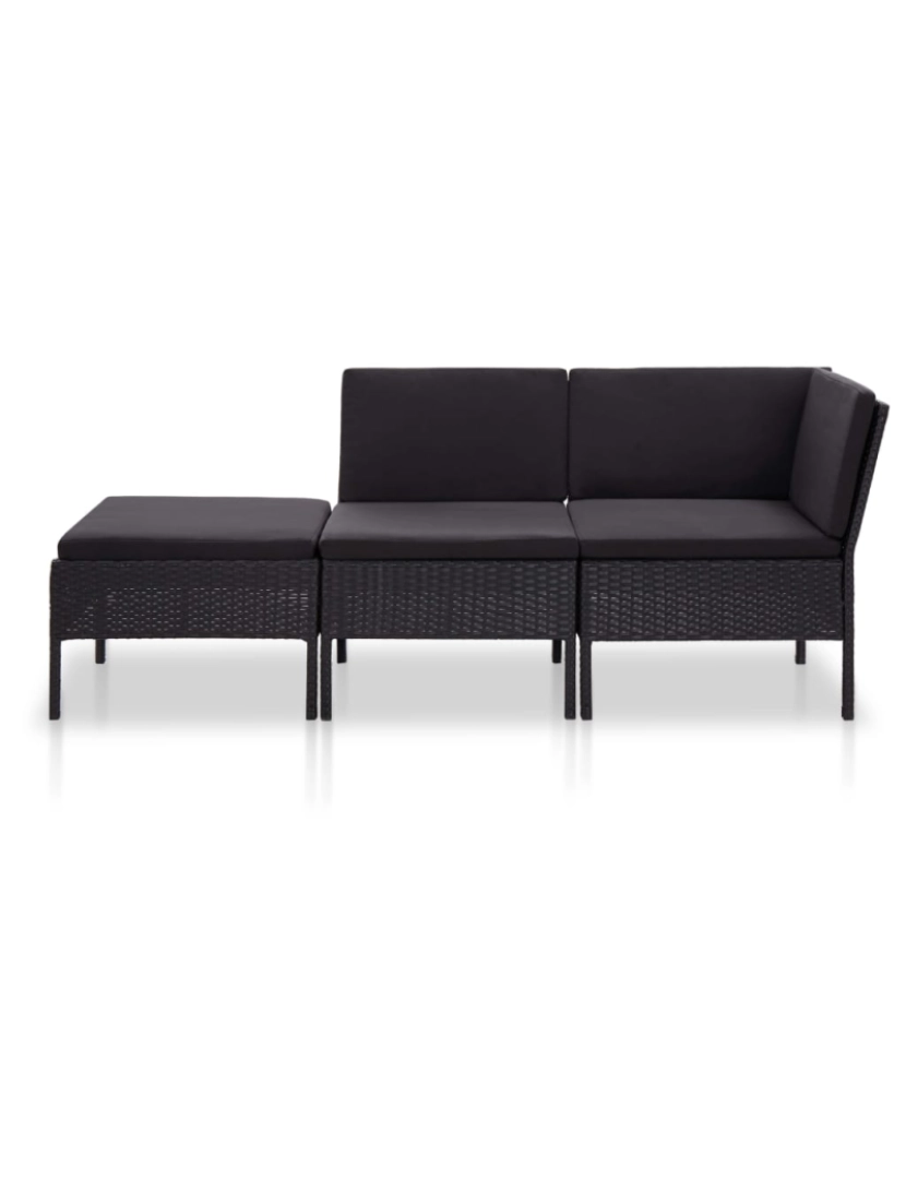 imagem de vidaXL 3 pcs conjunto lounge de jardim c/ almofadões vime PE preto3