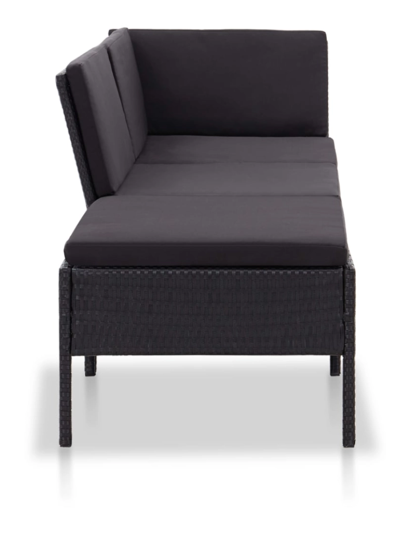 imagem de vidaXL 3 pcs conjunto lounge de jardim c/ almofadões vime PE preto4