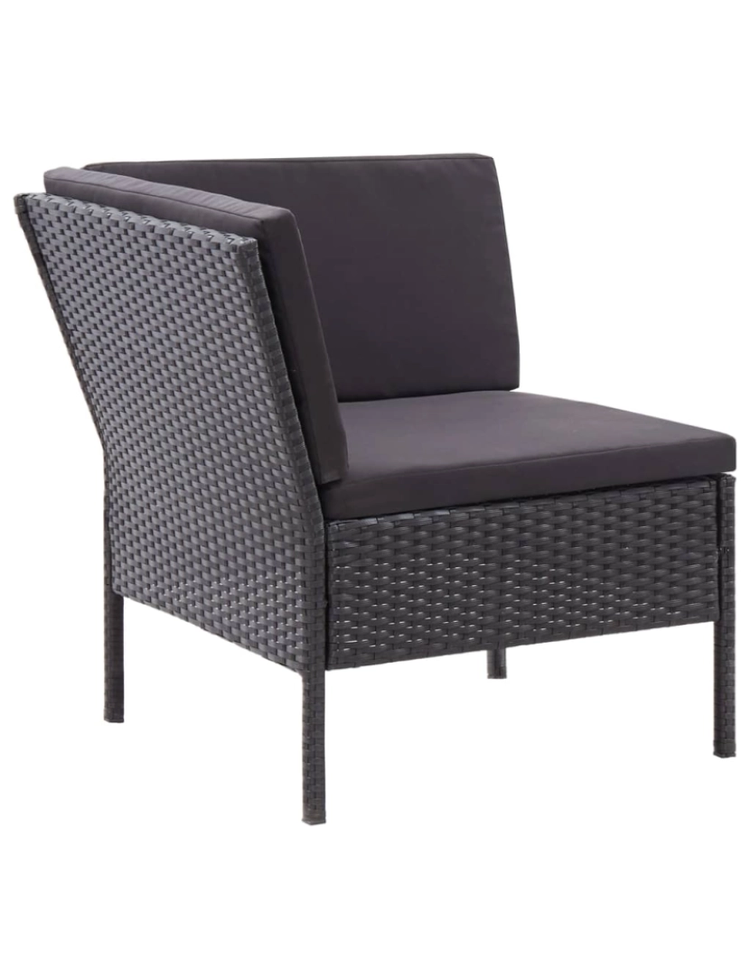 imagem de vidaXL 3 pcs conjunto lounge de jardim c/ almofadões vime PE preto6