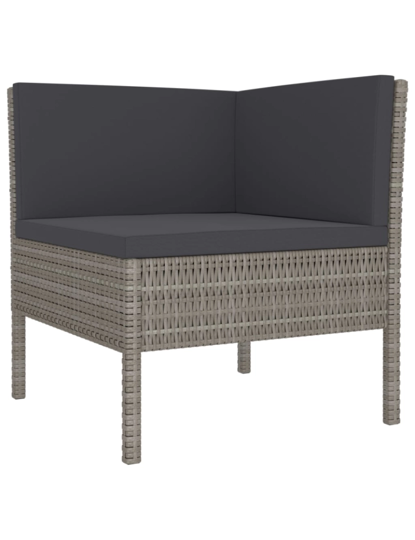 imagem de vidaXL 3 pcs conjunto lounge de jardim c/ almofadões vime PE cinzento4