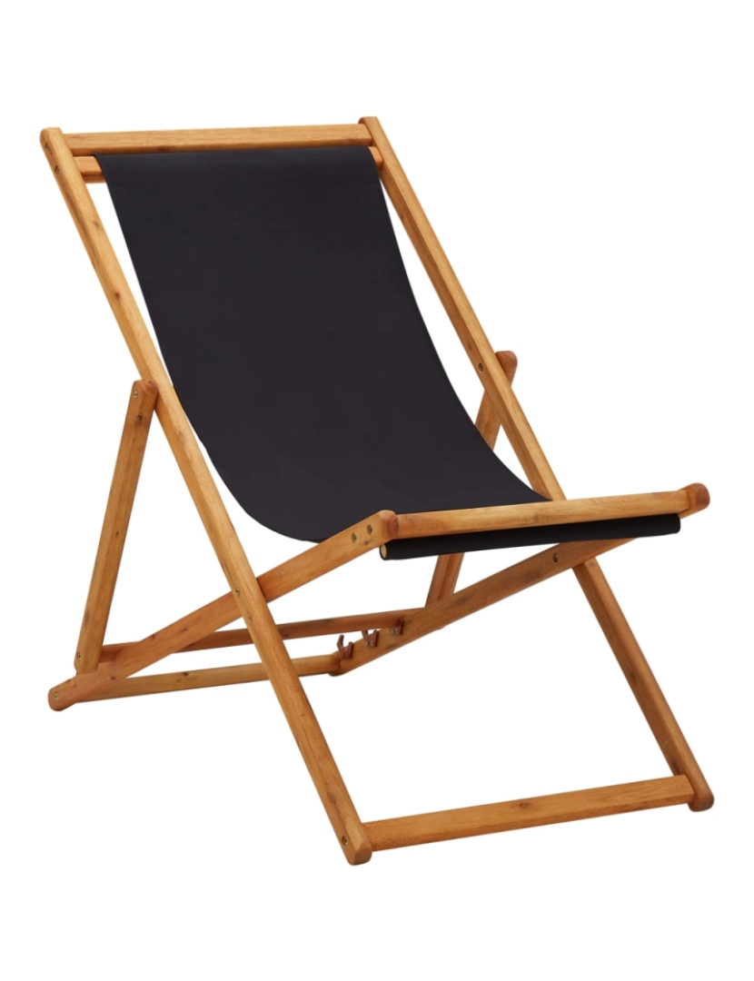 imagem de vidaXL Cadeira de praia dobrável madeira de eucalipto e tecido preto1