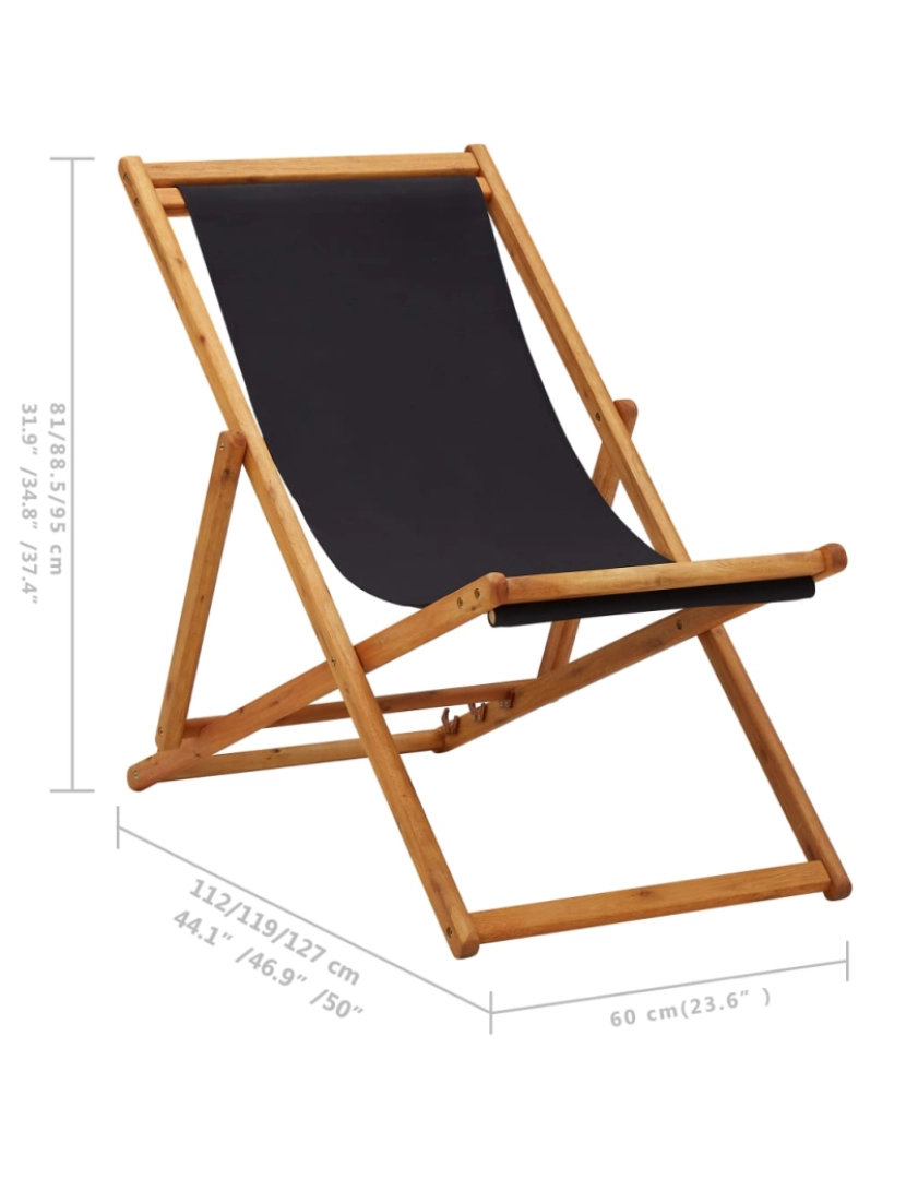 imagem de vidaXL Cadeira de praia dobrável madeira de eucalipto e tecido preto10