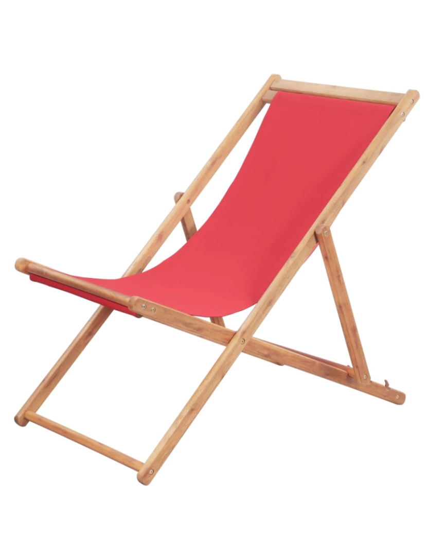 imagem de vidaXL Cadeira de praia dobrável tecido estrutura de madeira vermelho1