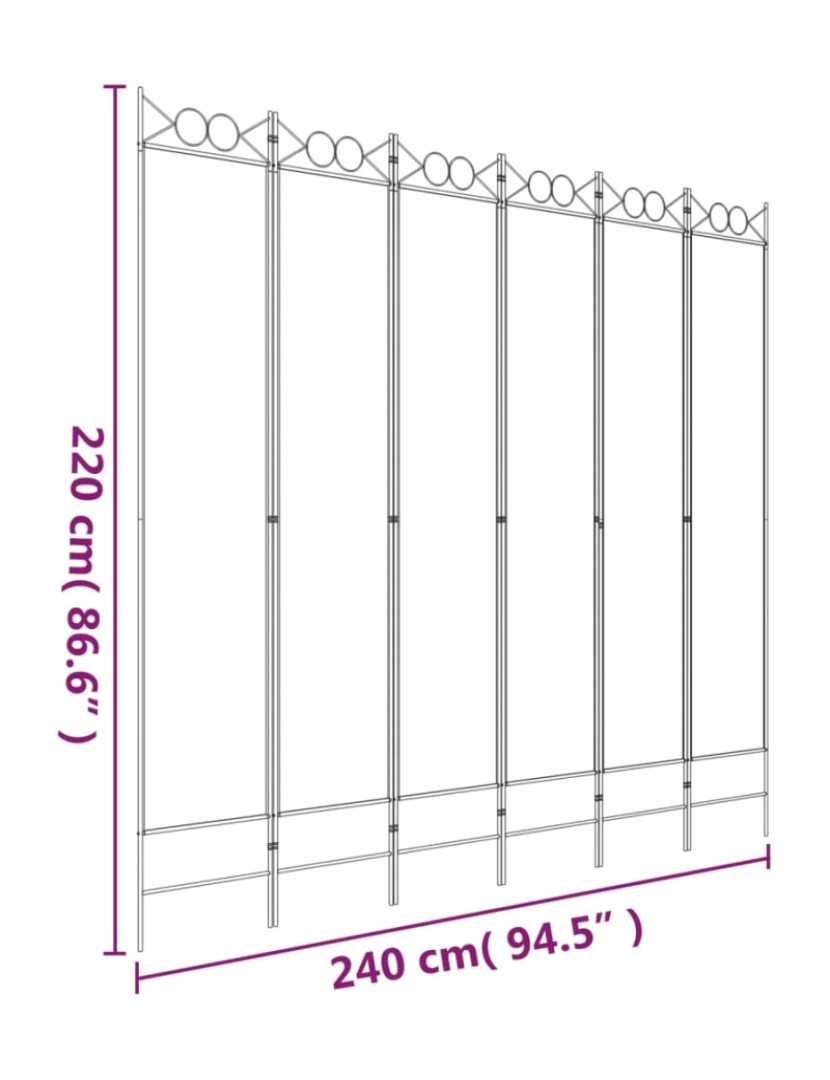 imagem de vidaXL Divisória/biombo com 6 painéis 240x220 cm tecido branco9