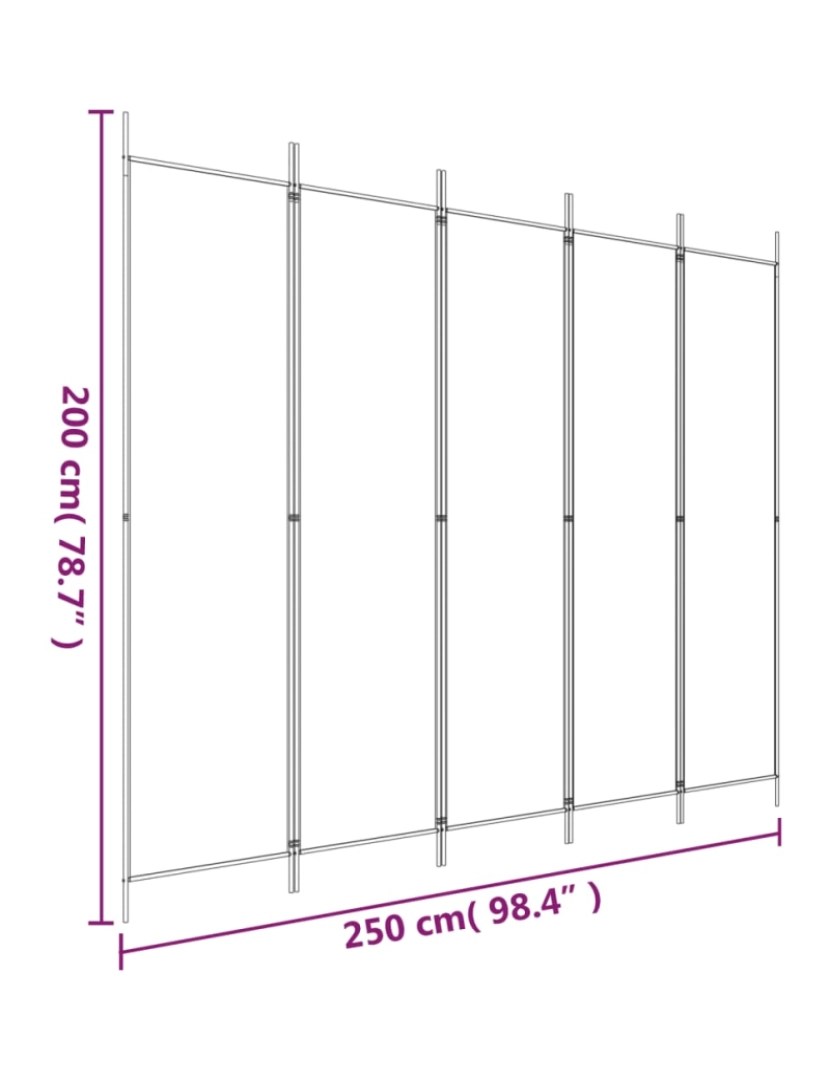 imagem de vidaXL Biombo com 5 painéis 250x200 cm tecido branco9