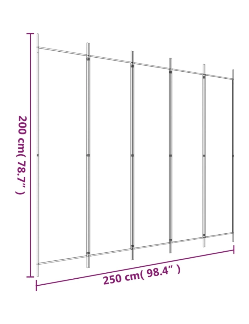 imagem de vidaXL Divisória de quarto com 5 painéis 250x200 cm tecido preto9