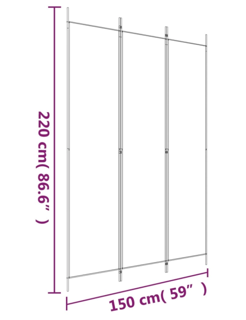 imagem de vidaXL Biombo com 3 painéis 150x220 cm tecido branco9