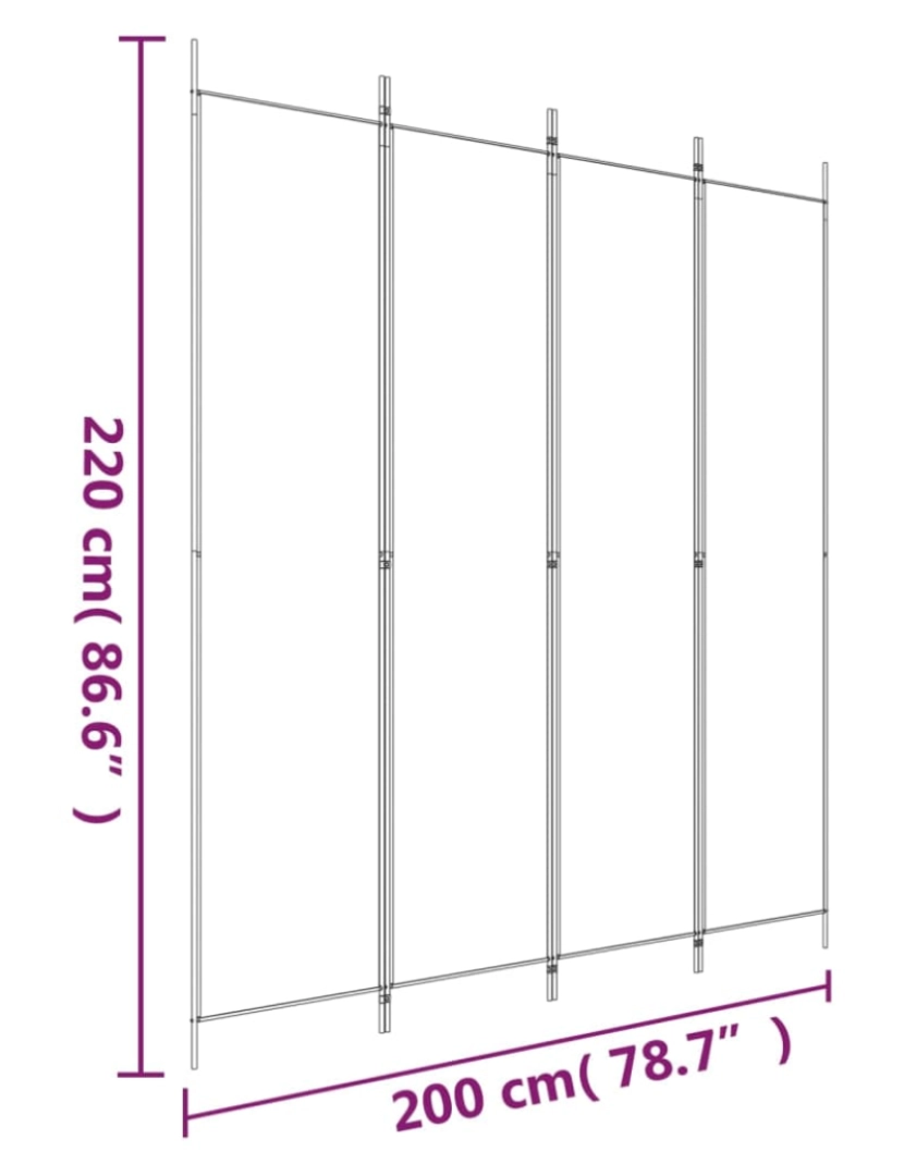 imagem de vidaXL Divisória/biombo com 4 painéis 200x220 cm tecido branco9