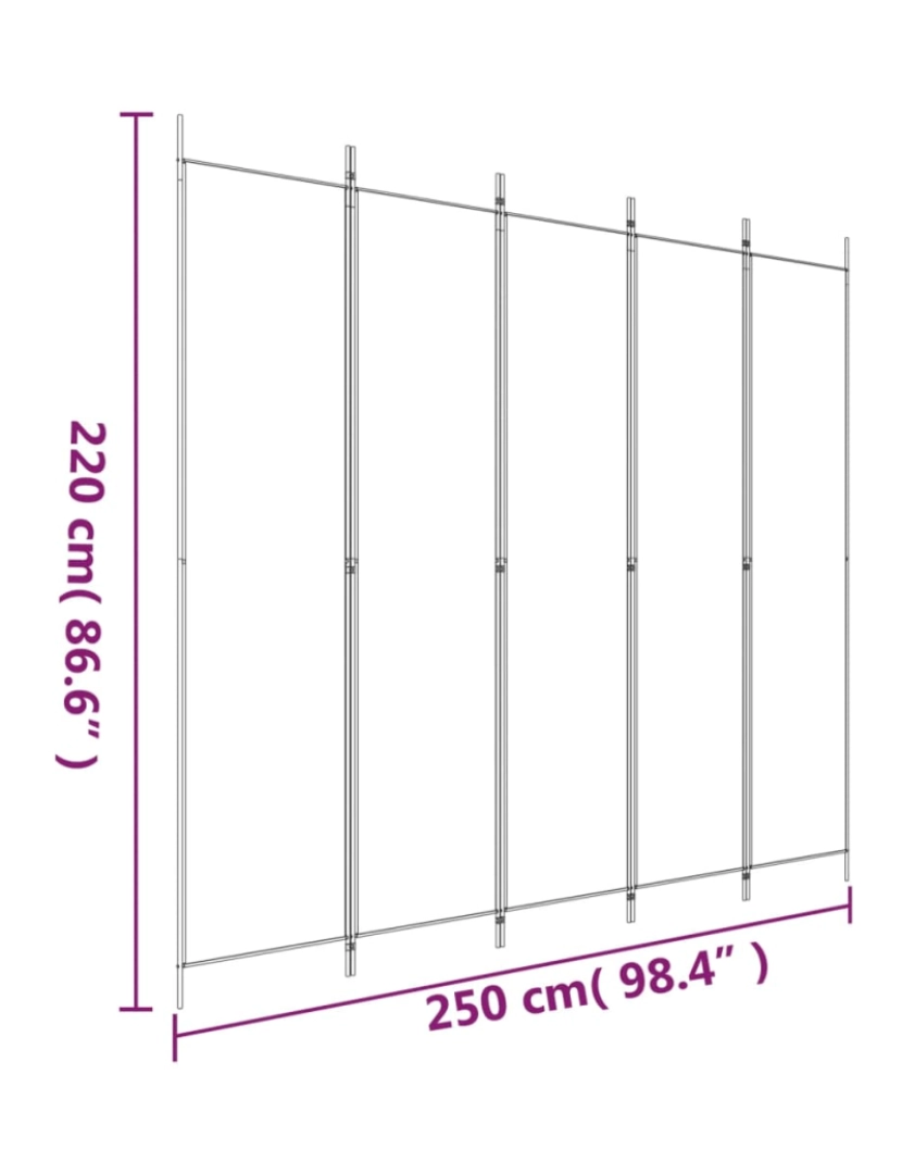 imagem de vidaXL Divisória/biombo com 5 painéis 250x220 cm tecido branco9