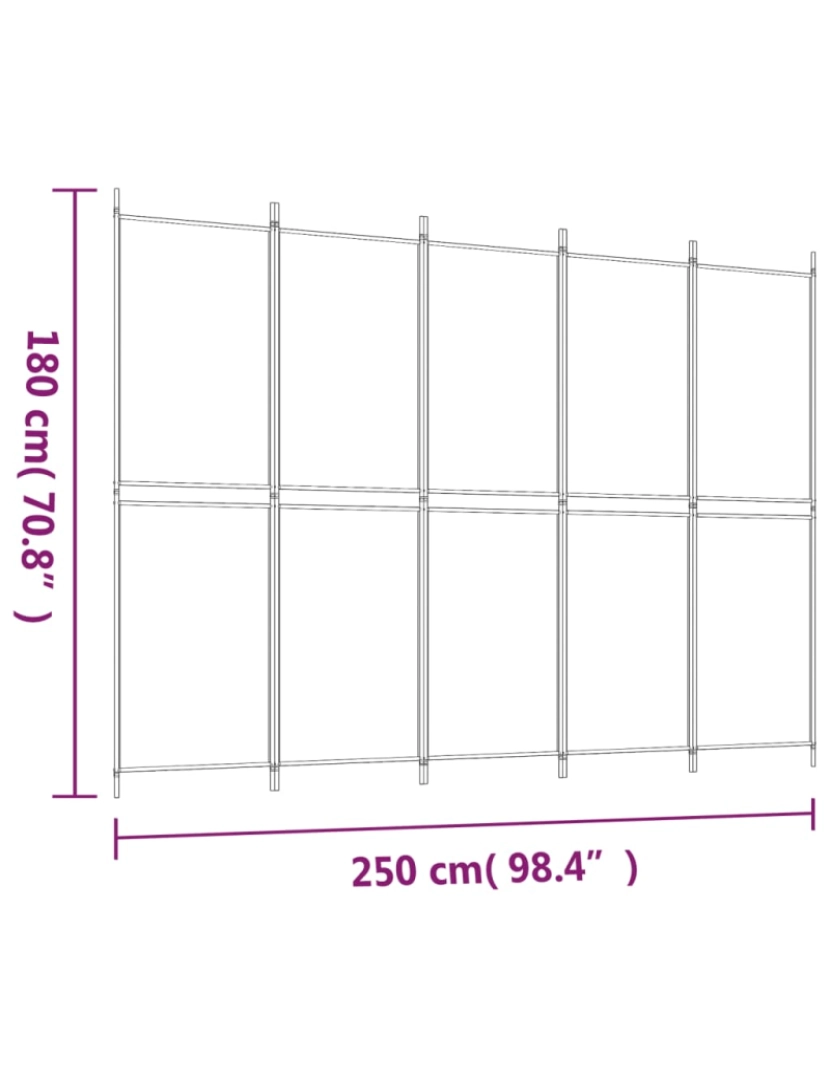 imagem de vidaXL Biombo/divisória com 5 painéis 250x180 cm tecido branco9