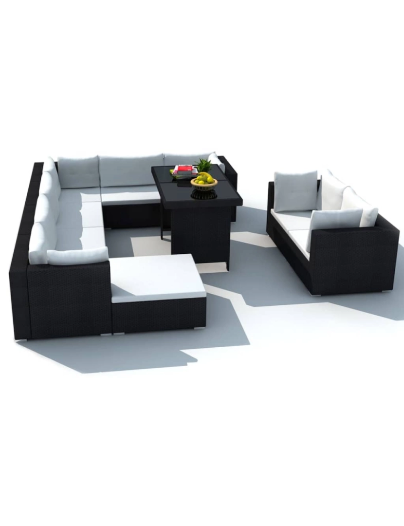 imagem de vidaXL 10 pcs conjunto lounge de jardim c/ almofadões vime PE preto4