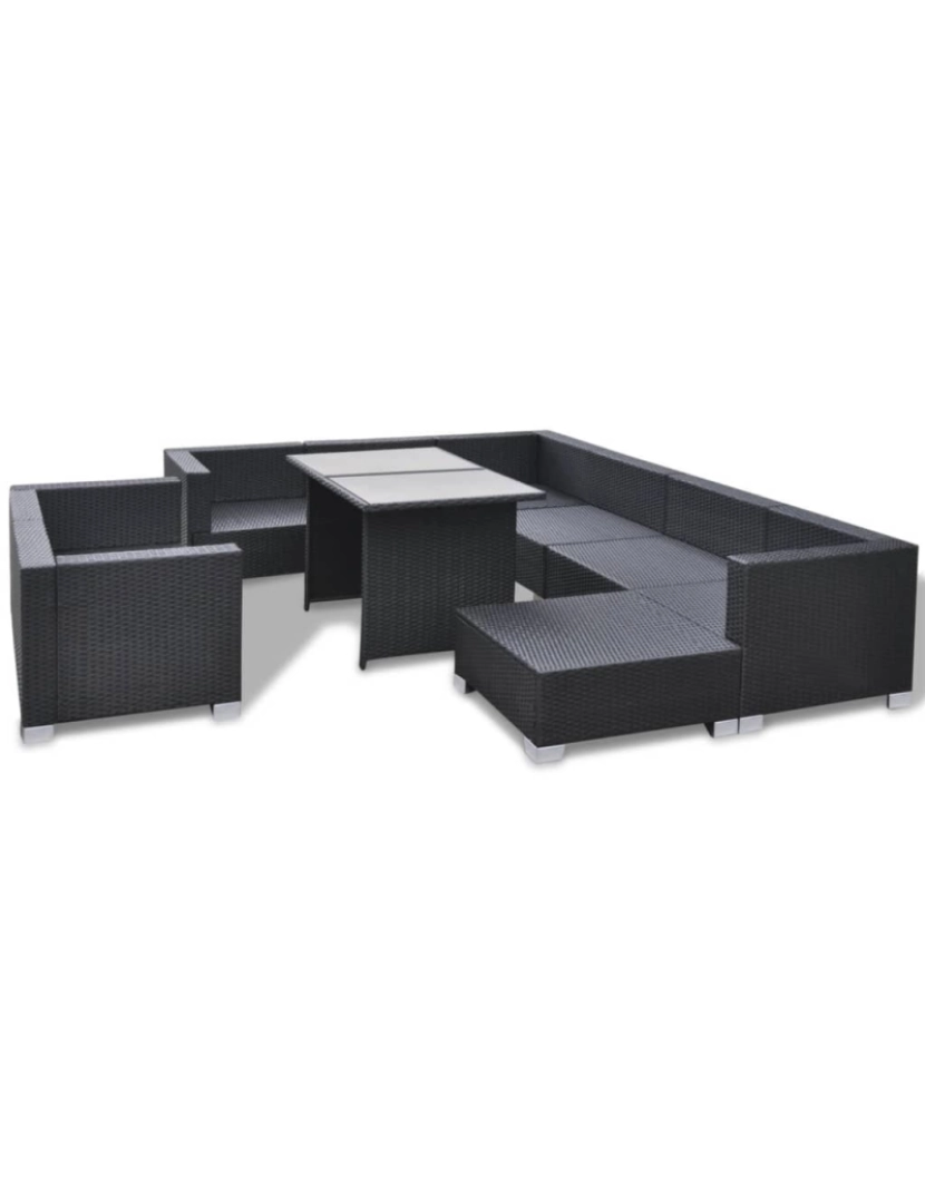 imagem de vidaXL 10 pcs conjunto lounge de jardim c/ almofadões vime PE preto6