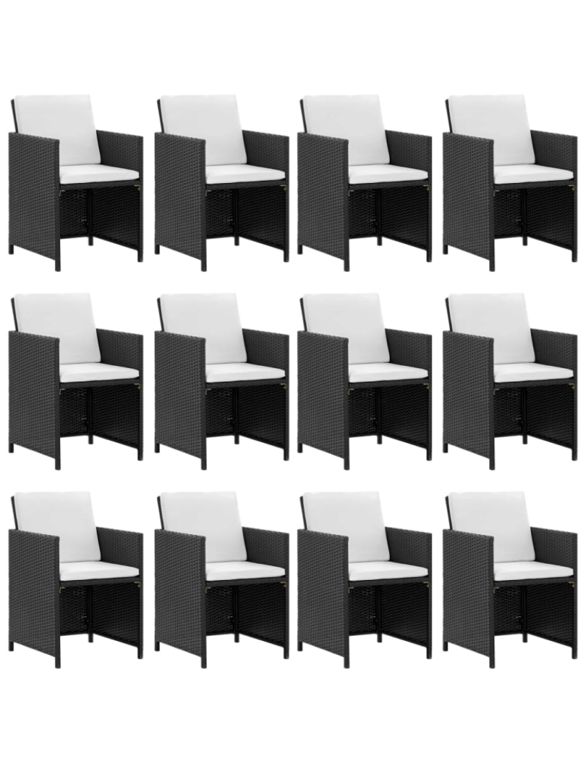 imagem de vidaXL 13 pcs conjunto jantar exterior com almofadões vime PE preto3