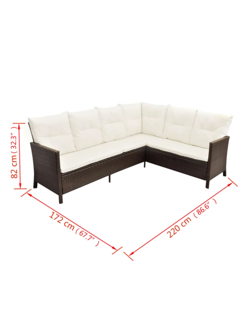 imagem de vidaXL 4 pcs conjunto lounge jardim c/ almofadões vime PE castanho11