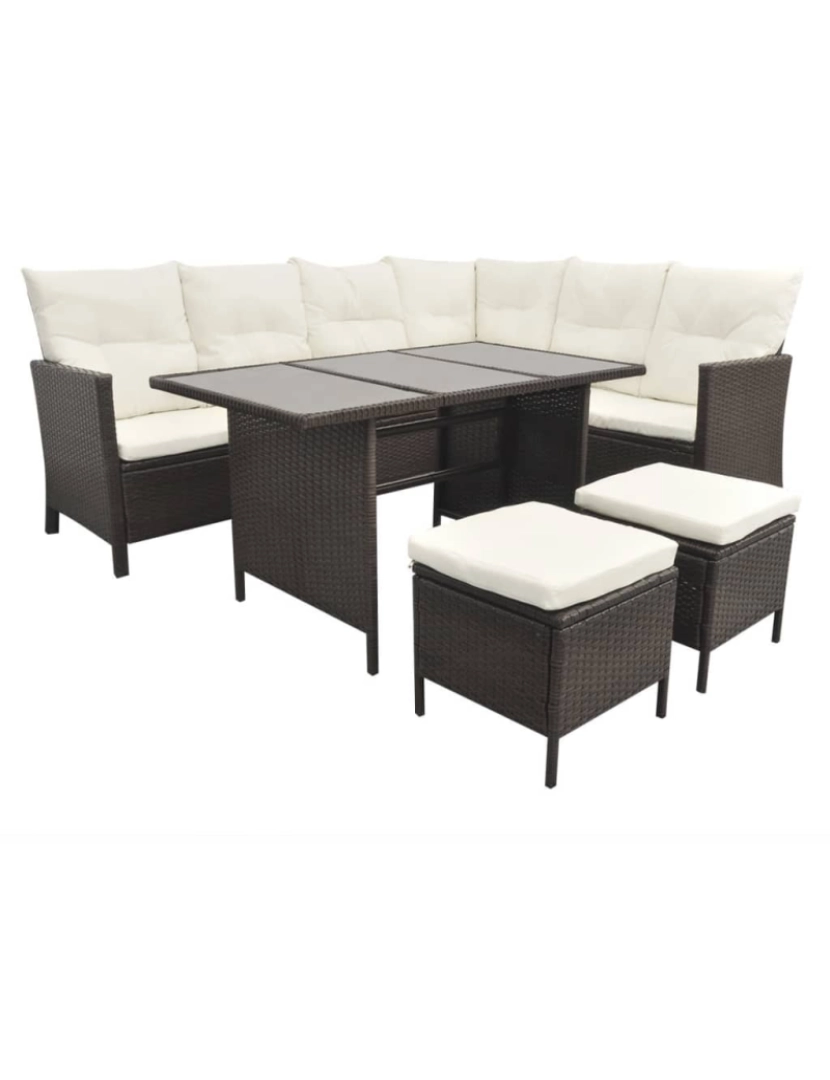 imagem de vidaXL 4 pcs conjunto lounge jardim c/ almofadões vime PE castanho4