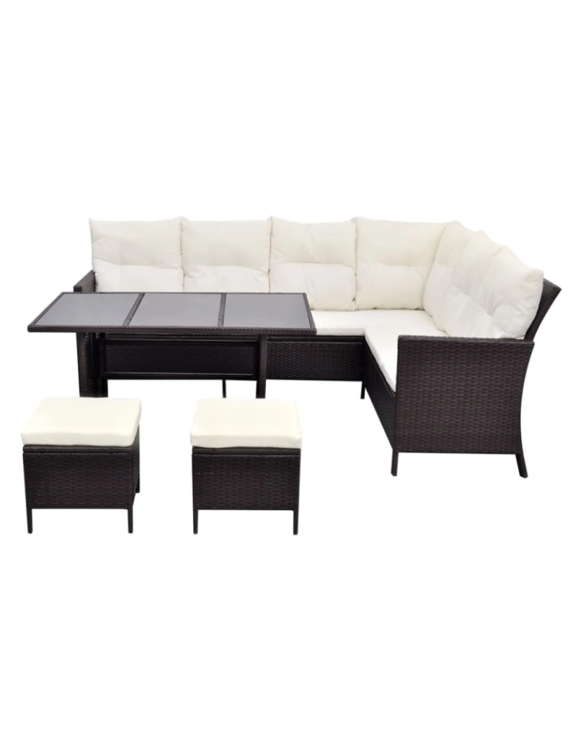 imagem de vidaXL 4 pcs conjunto lounge jardim c/ almofadões vime PE castanho5