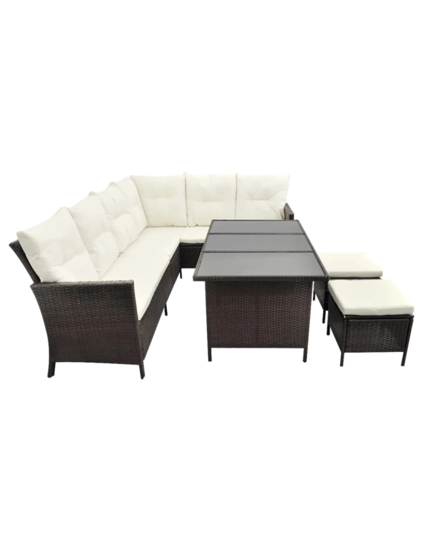 imagem de vidaXL 4 pcs conjunto lounge jardim c/ almofadões vime PE castanho6