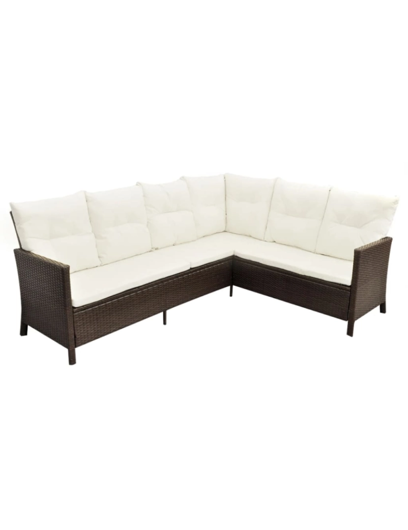 imagem de vidaXL 4 pcs conjunto lounge jardim c/ almofadões vime PE castanho7