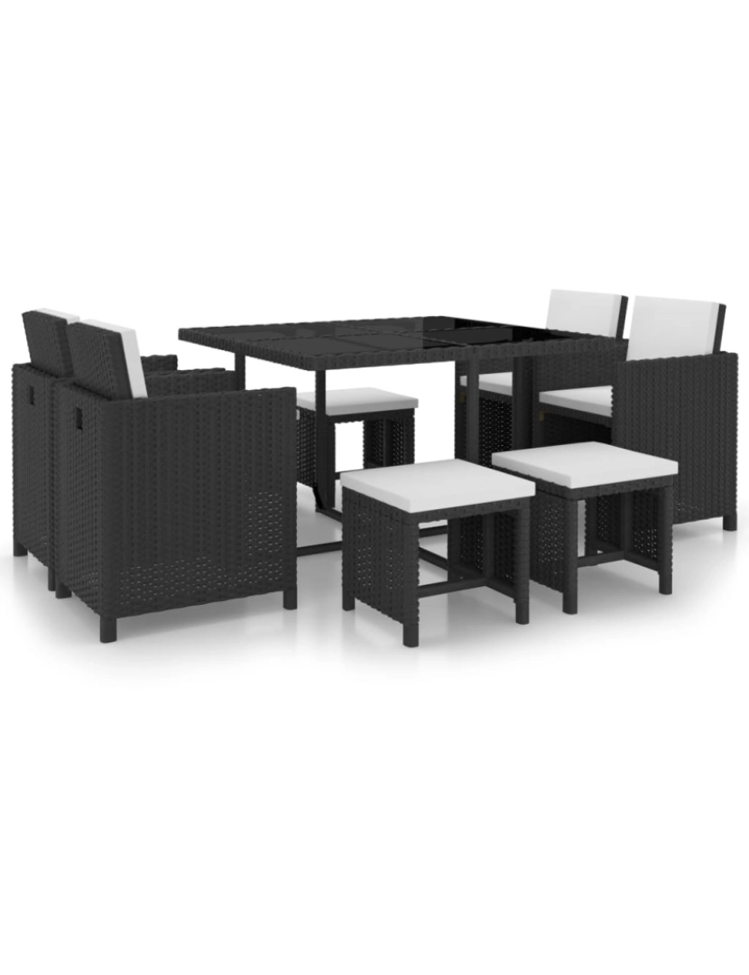 imagem de vidaXL 9 pcs conjunto jantar exterior com almofadões vime PE preto2