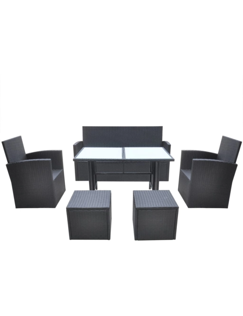 imagem de vidaXL 6 pcs conjunto jantar exterior com almofadões vime PE preto4