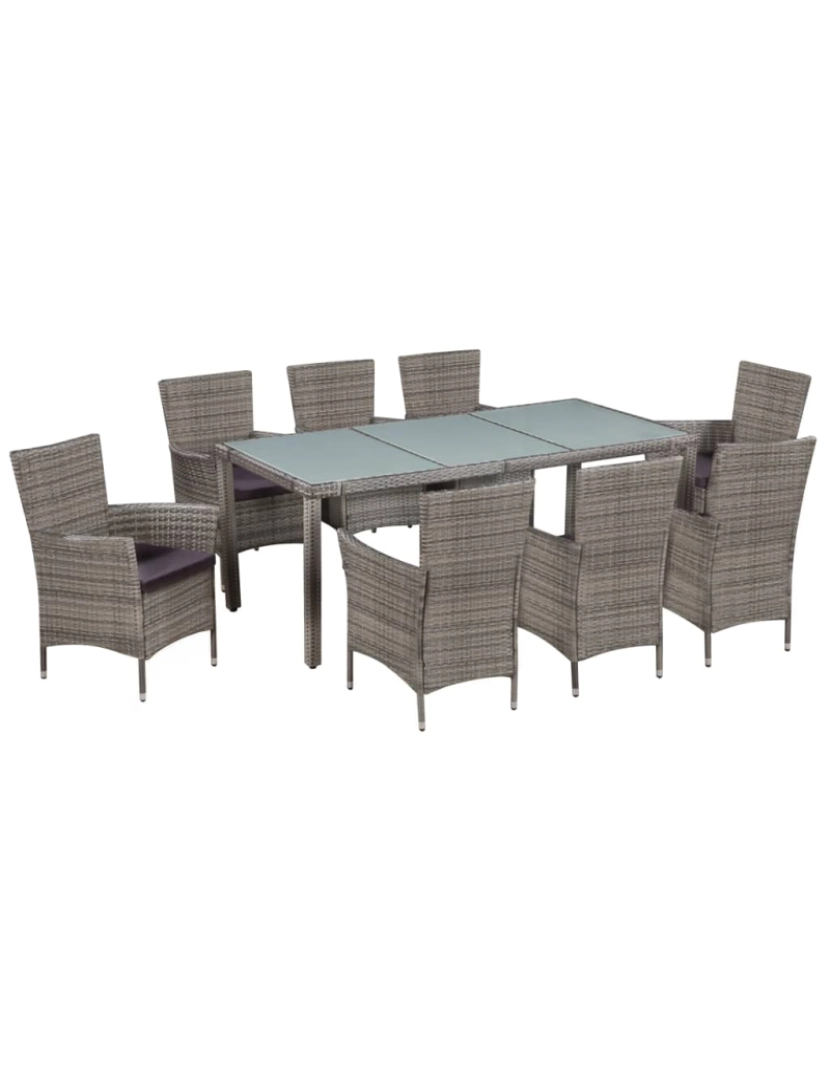 Vidaxl - vidaXL 9 pcs conjunto jantar exterior c/ almofadões vime PE cinzento