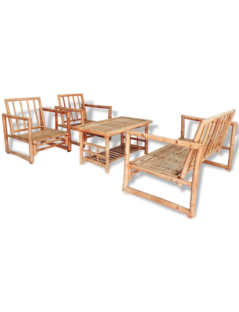 imagem de vidaXL 4 pcs conjunto lounge p/ jardim com almofadas bambu3