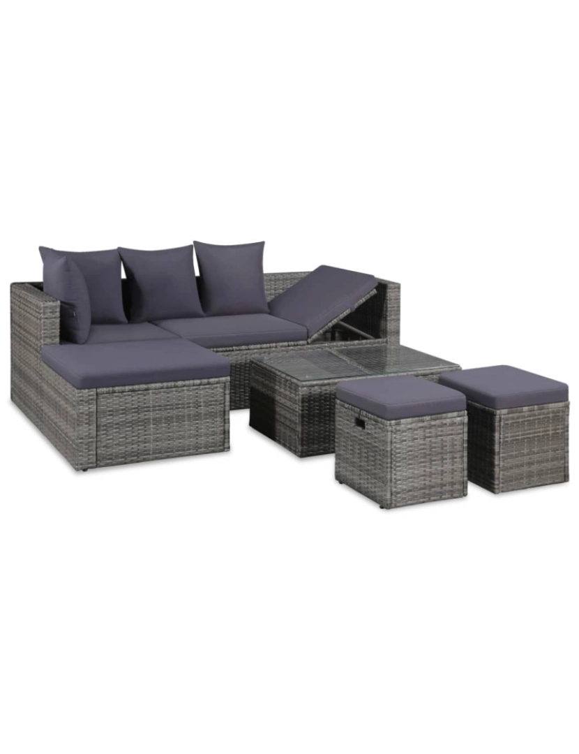 imagem de vidaXL 4 pcs conjunto lounge de jardim c/ almofadões vime PE cinzento2