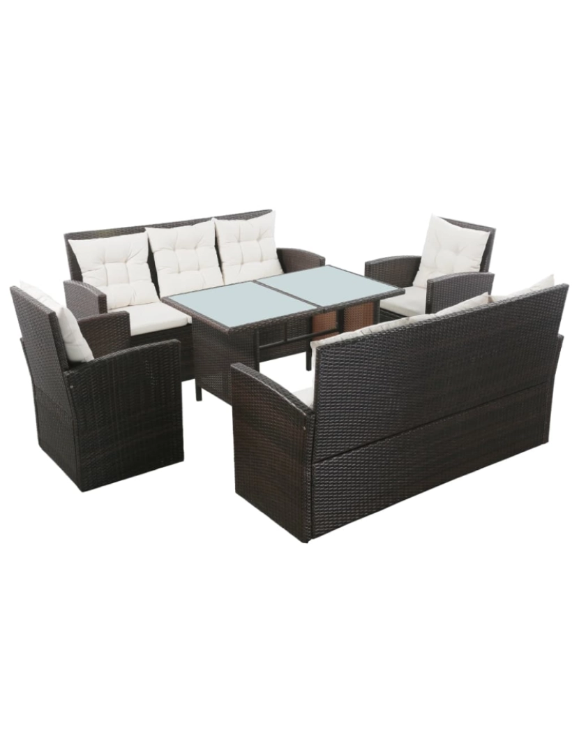 Vidaxl - vidaXL 5 pcs conjunto lounge jardim c/ almofadões vime PE castanho