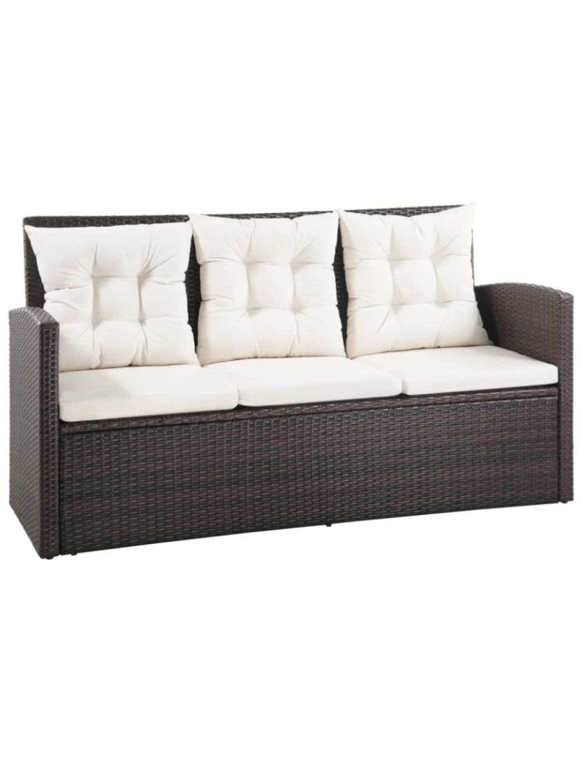 imagem de vidaXL 5 pcs conjunto lounge jardim c/ almofadões vime PE castanho3