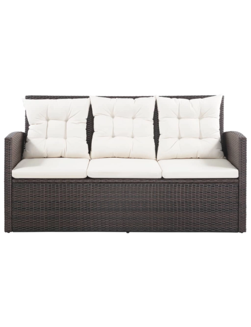 imagem de vidaXL 5 pcs conjunto lounge jardim c/ almofadões vime PE castanho4