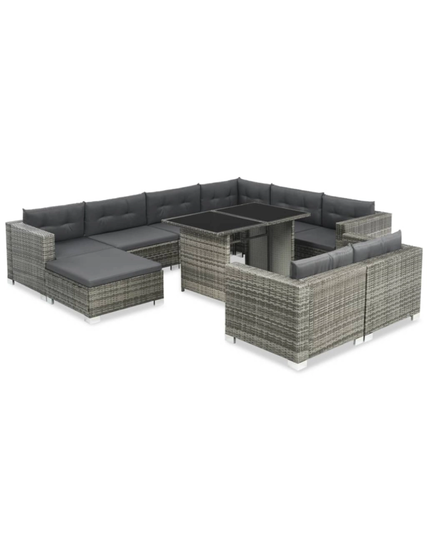 Vidaxl - vidaXL 10 pcs conjunto lounge de jardim c/ almofadões vime PE cinzento