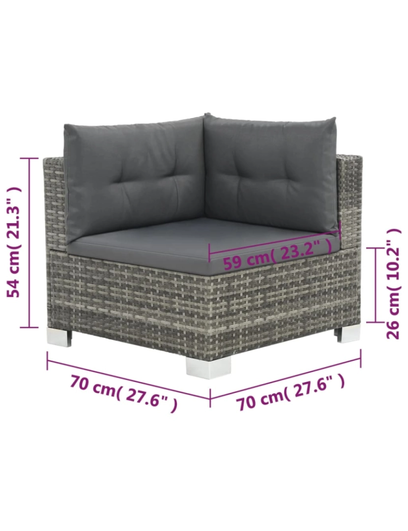 imagem de vidaXL 10 pcs conjunto lounge de jardim c/ almofadões vime PE cinzento8