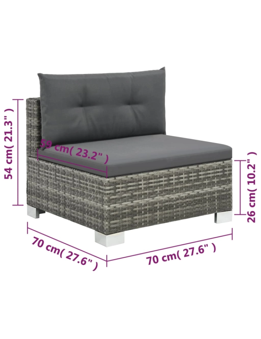 imagem de vidaXL 10 pcs conjunto lounge de jardim c/ almofadões vime PE cinzento9