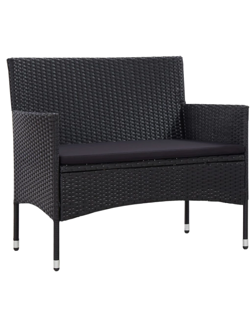 imagem de vidaXL 4 pcs conjunto lounge de jardim c/ almofadões vime PE preto3