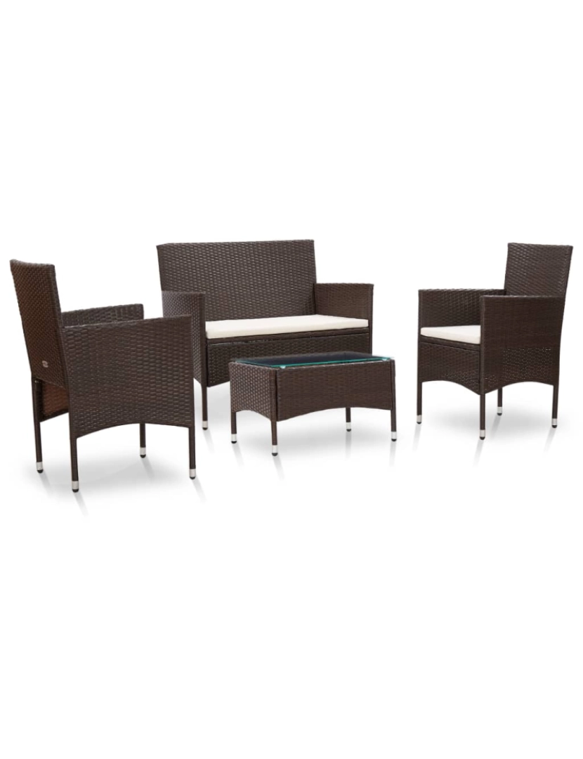 imagem de vidaXL 4 pcs conjunto lounge jardim c/ almofadões vime PE castanho1