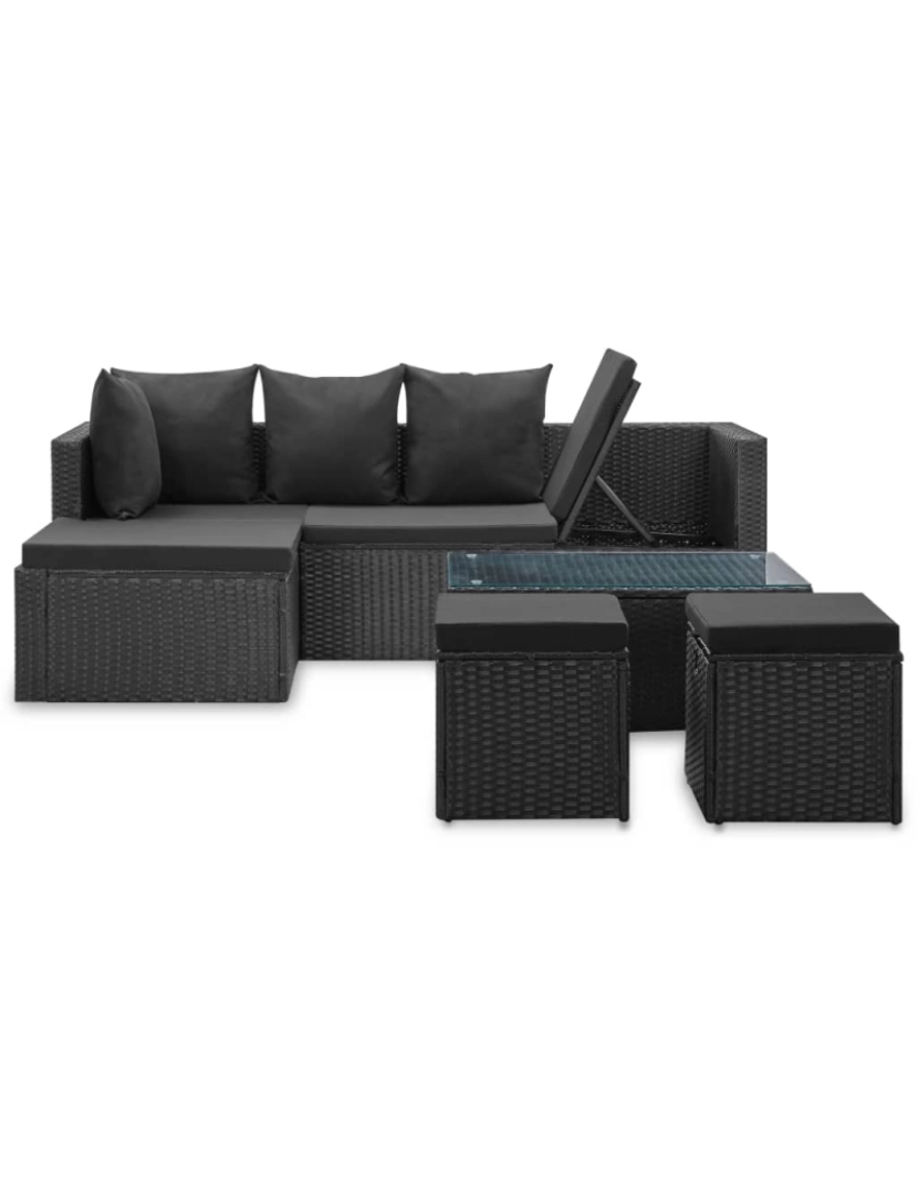 imagem de vidaXL 4 pcs conjunto lounge de jardim c/ almofadões vime PE preto3