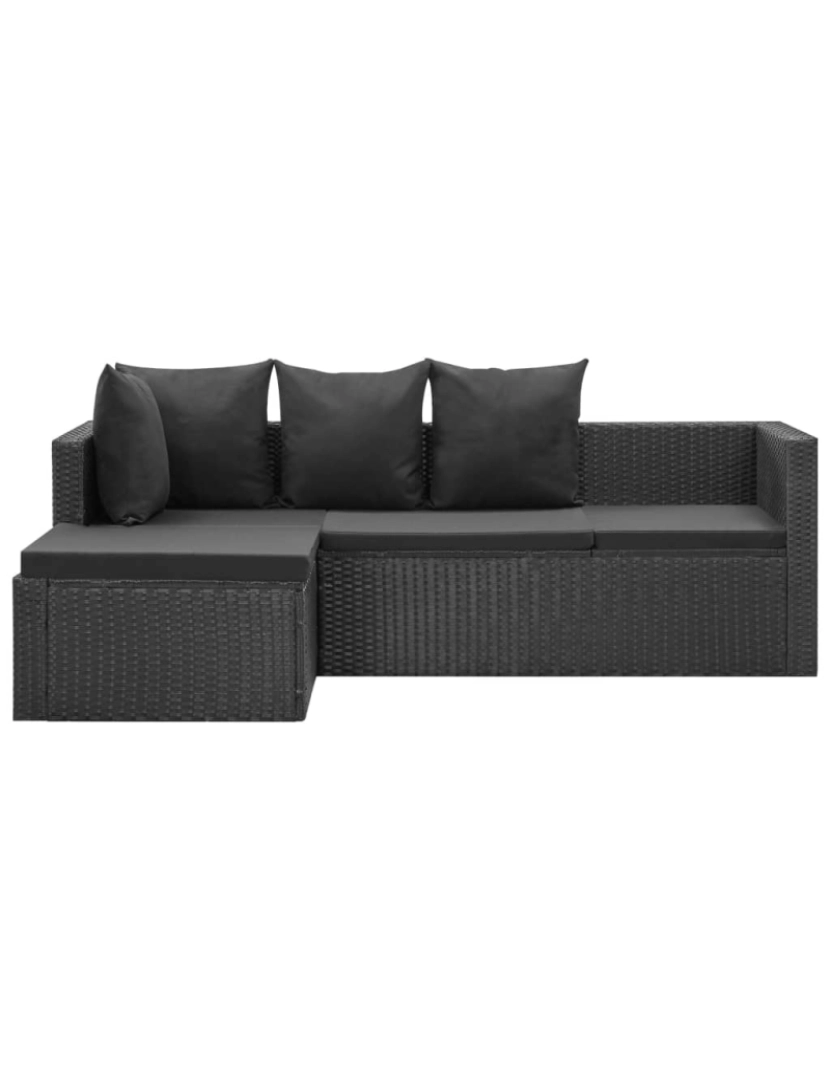 imagem de vidaXL 4 pcs conjunto lounge de jardim c/ almofadões vime PE preto4