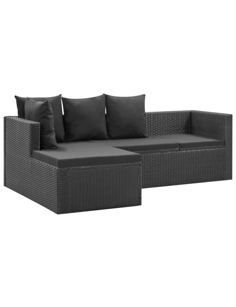 imagem de vidaXL 4 pcs conjunto lounge de jardim c/ almofadões vime PE preto5