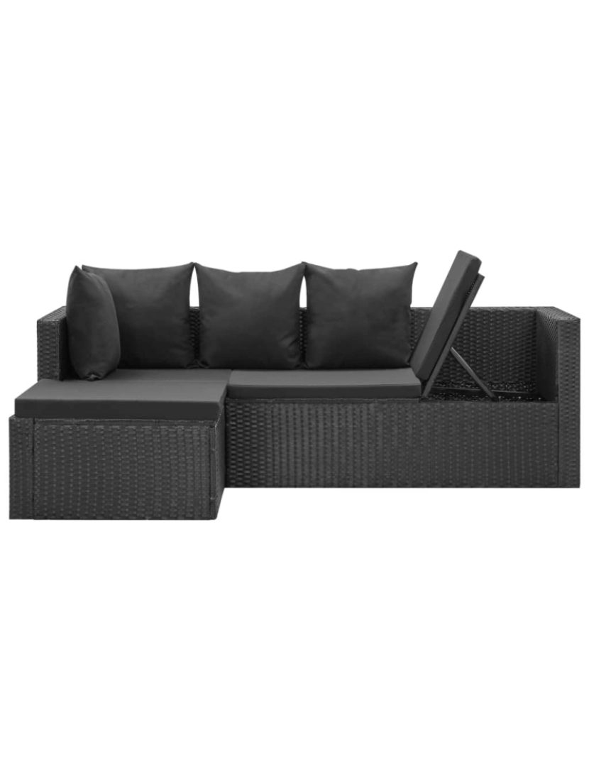 imagem de vidaXL 4 pcs conjunto lounge de jardim c/ almofadões vime PE preto7