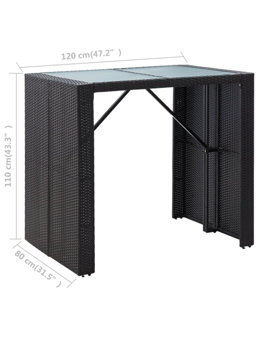 imagem de vidaXL 5 pcs conjunto de bar para jardim vime PE e vidro preto11