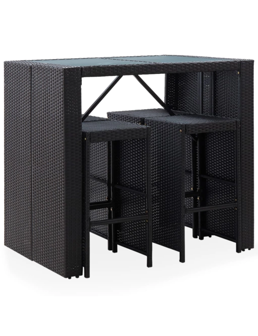 imagem de vidaXL 5 pcs conjunto de bar para jardim vime PE e vidro preto3